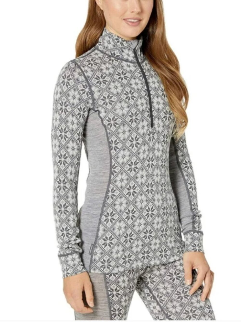 Kari Traa Rose Half Zip Base Layer Top Merino Wool Snowflake White Gray Size XL